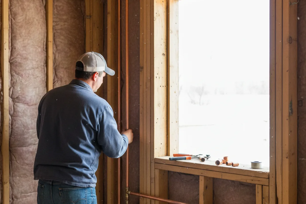 Licensed plumber running new copper supply lines in a Schererville home
